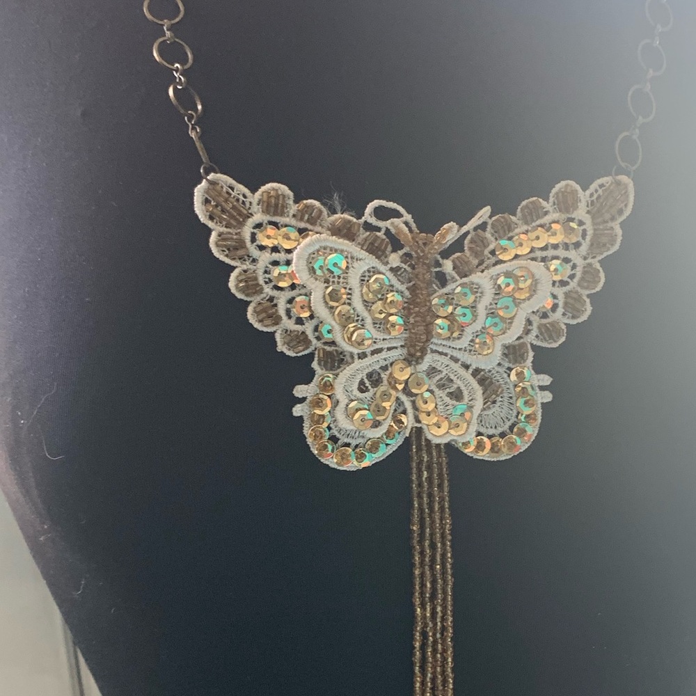 Necklace Butterfly Sequin Beaded Statement Neckla… - image 3